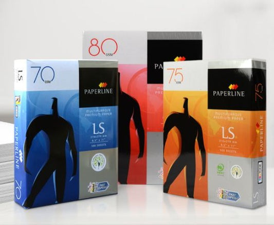 Comparison of 70gsm, 75gsm, and 80gsm copy paper showing thickness and quality differences